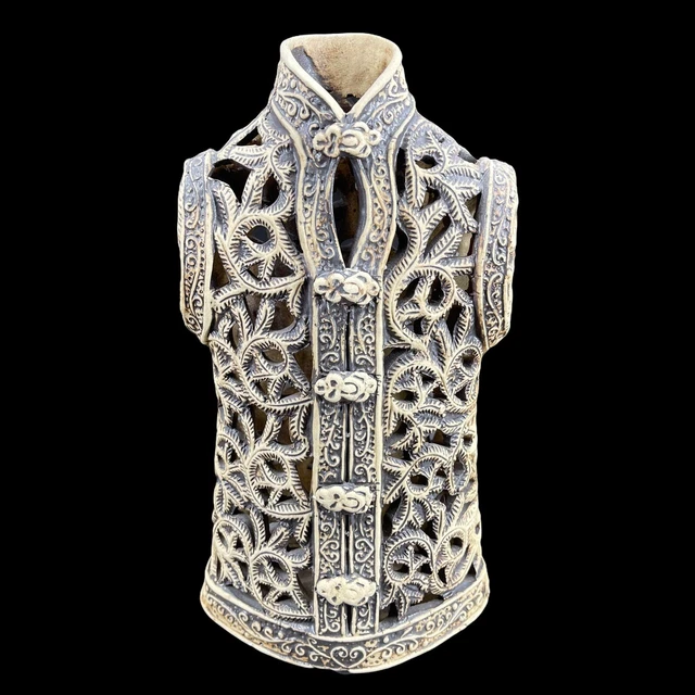 Vintage Chinese Porcelain Clothing Kimono Robe Vest Costume Sculpture Cut-out 9"