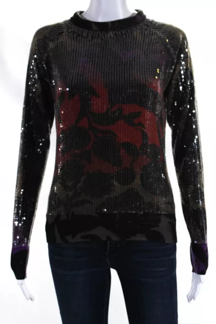 Etro Milano Womens Silk + Cashmere Knit Sequin Turtleneck Top Black Size 42