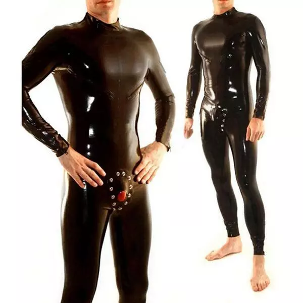 Tuta 100% lattice gomma catsuit nero sexy cosplay tuta bodysuit XL 0,4 mm