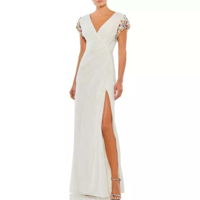 IEENA FOR MAC Duggal Womens White Embellished Evening Dress Gown 2 BHFO ...