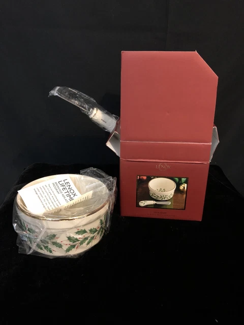 Lenox NIB Holly Berry Dip Bowl with Spreader Knife Gold Rim