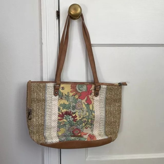 Sakroots Straw floral shoulder tote purse