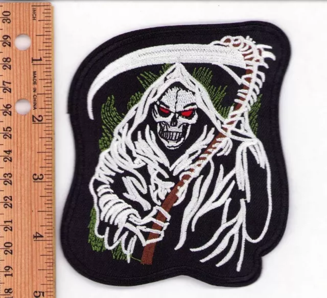New Grim Reaper Death Large Iron On Horror Embroidered Gothic Biker Patch