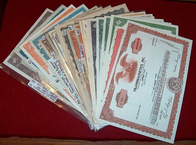 20 Cancelled Stock Certificates-All Different