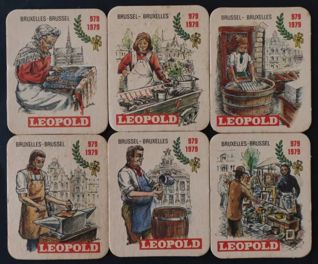 6 Anciens sous-bock bière LEOPOLD Métiers 1979 Belgique coaster 3