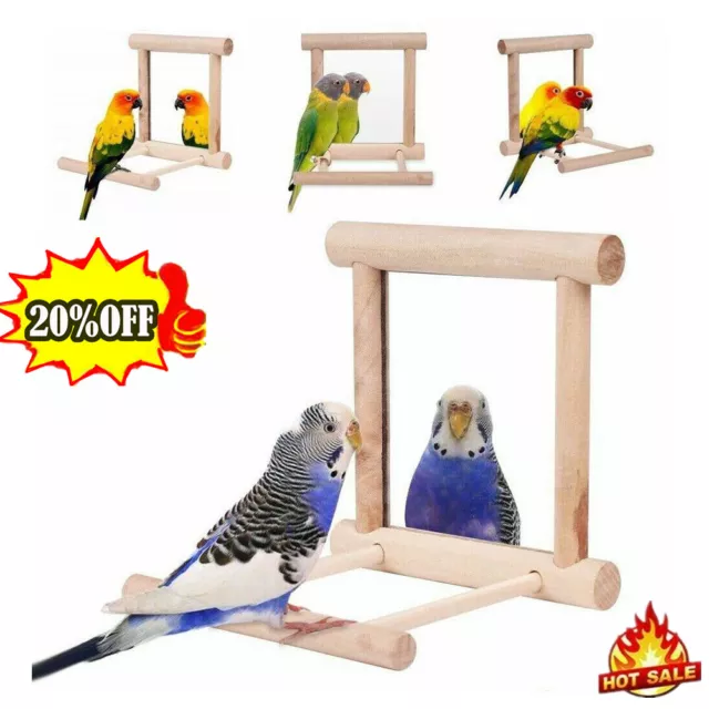 Spiegel Haustier Vögel Holz Spiel Spielzeug mit Barsch für Papageien Sittich NEU