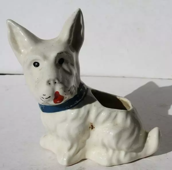 West Highland Terrier Dog Figurine Planter Vase Ceramic Porcelain Hand Painted -