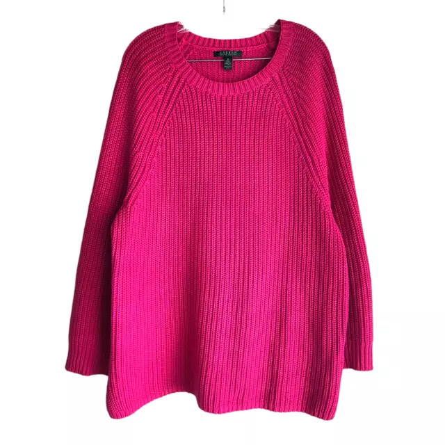 Lauren Ralph Lauren Womens Chunky Knit Sweater Plus 3X Pink 100% Cotton Long Slv