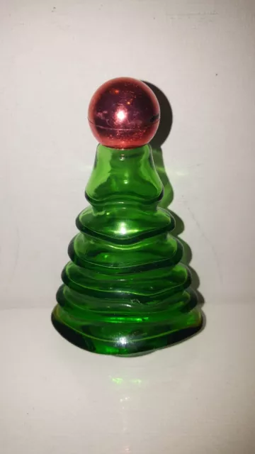 Avon Green Glass Christmas Tree Perfume Bottle Red Ball Lid Rare VTG