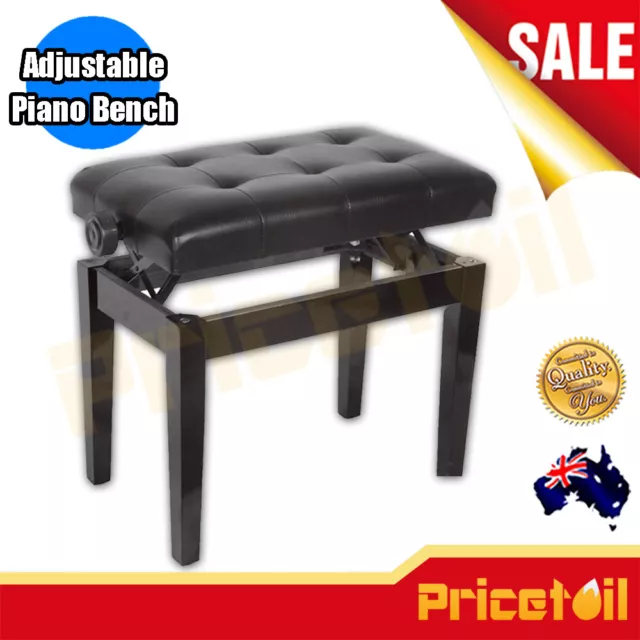 New AU Luxury Adjustable Piano Keyboard Bench Stool PU Leather Seat Black Chair