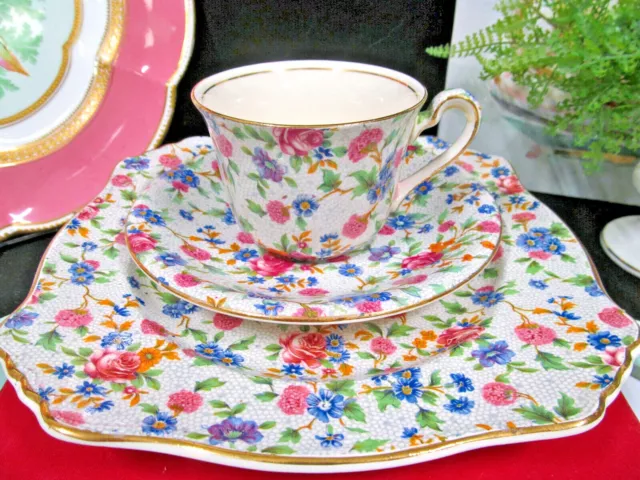 Royal Winton tea cup and saucer trio old cottage chintz rose pattern teacup 40s