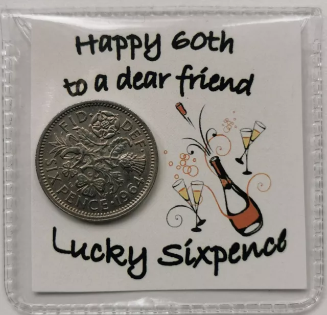 60th Friend Birthday Lucky Sixpence Gift *Bottle Design*1964 coin for year 2024*