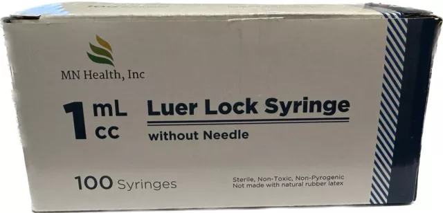 Syringes without Needle 1ml / 1cc Luer Lock Sterile Syringe (No Needle)Bx of 100