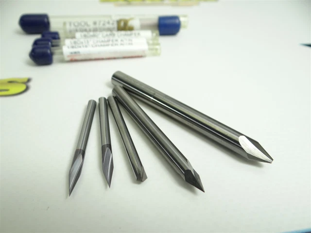 5 Mostly New Assorted Htc Solid Carbide Chamfer Cutters 1/8" X 15° To 1/4" X 25°