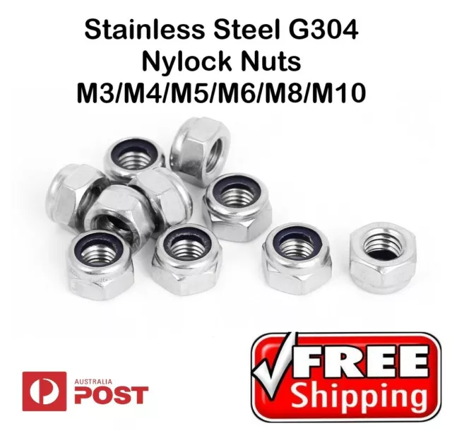 Hex Nylock Nuts M3 M4 M5 M6 M8 M10 Stainless Steel G304