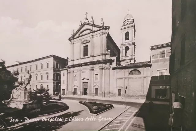 Cartolina - Jesi - Piazza Pergolesi e Chiesa delle Grazie - 1955 ca.