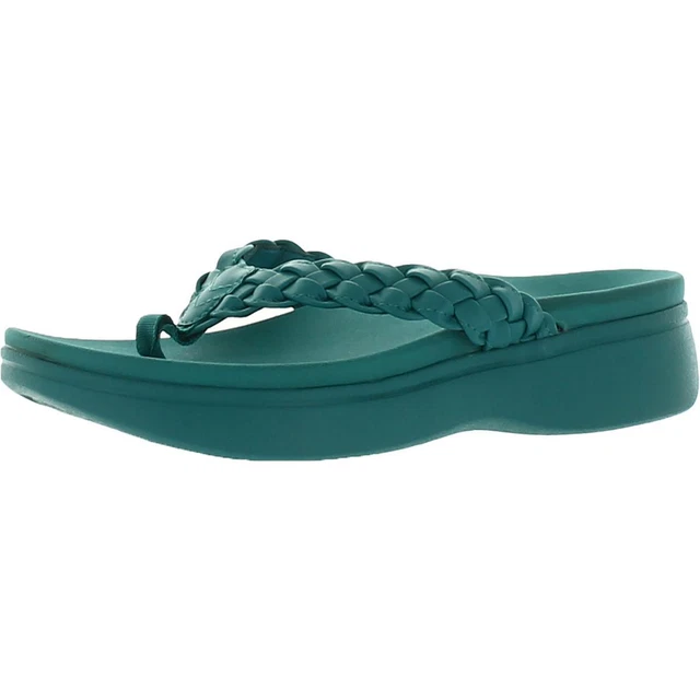 Vionic Womens Kenji Faux Leather Slip On Thong Wedge Sandals Shoes BHFO 0428