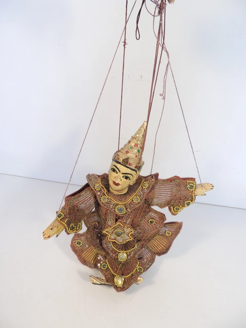 Wooden Man Asian Burmese Magician Sorcerer Puppet Marionette 14" Vintage Antique