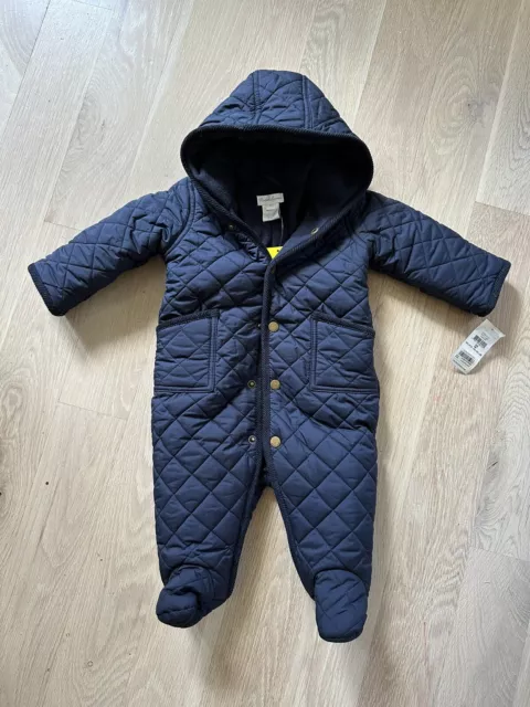 New RALPH LAUREN 6M Baby Boy Quilted Navy Bunting Coverall/Snowsuit.