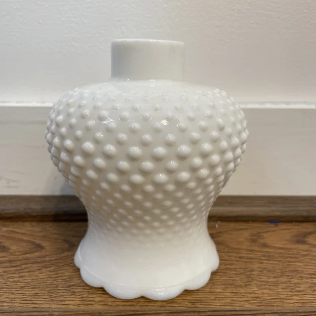 Vintage White Hobnail Milk Glass Lamp Shade Sconce 1.5" Fitter Scalloped Edge