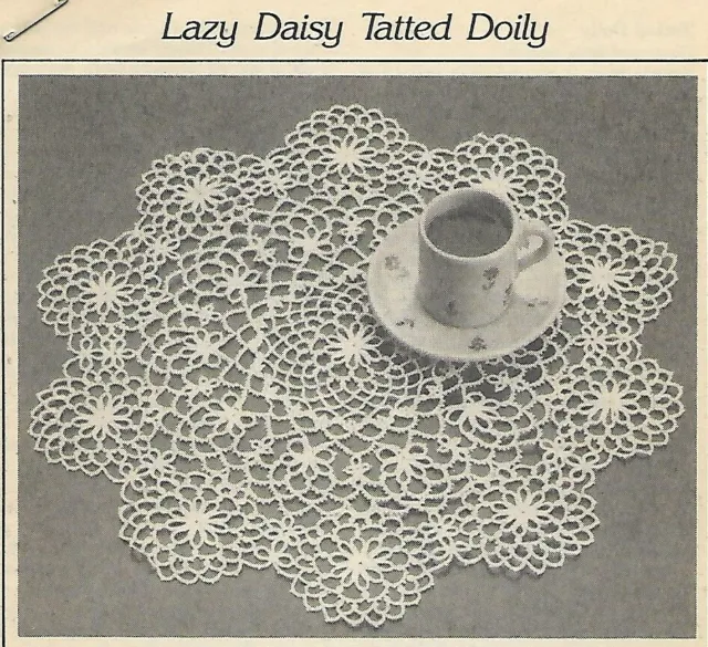 vintage, instrucciones de patrón de tatuaje Lazy Daisy Doily