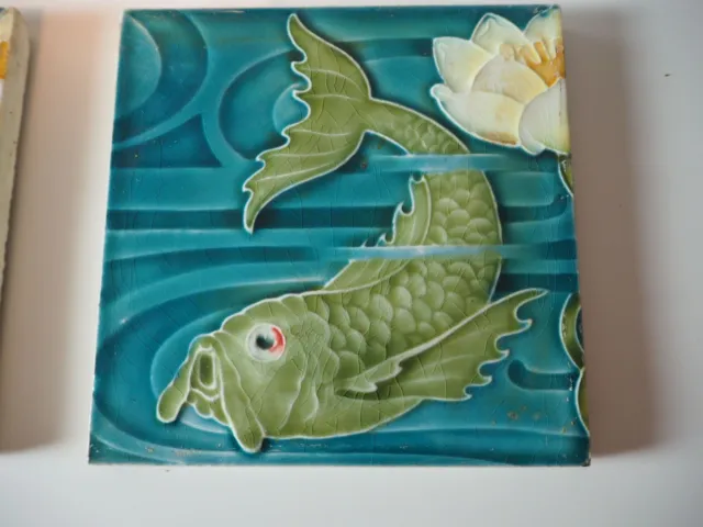 Deutsche Jugendstil Fliese Villeroy & Boch, Mettlach Motiv: Fisch /tile art fish