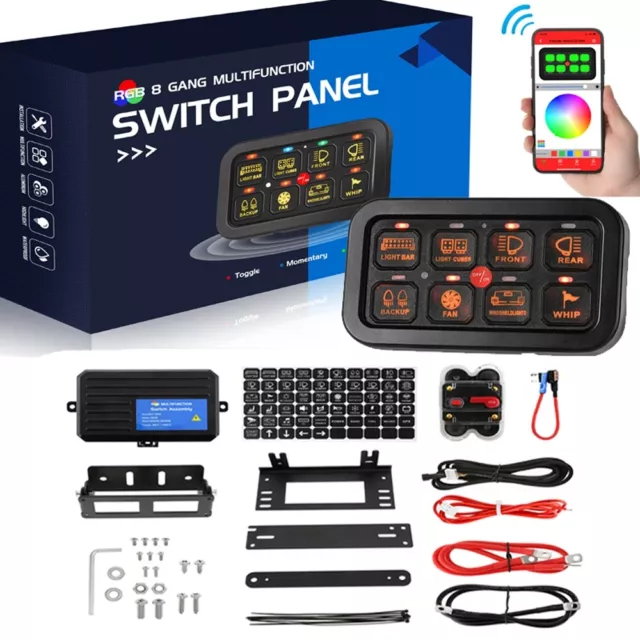 8 Gang RGB Light Bar Switch Panel Phone Control For Jeep Wrangler JK LJ TJ CJ YJ