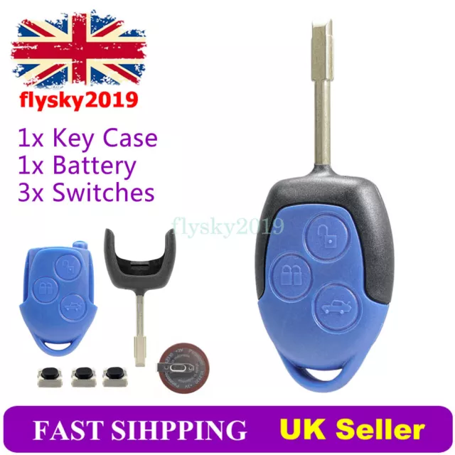 Replacement For Ford Transit Connect MK7 Blue Remote Key Fob Case 3 Button Shell