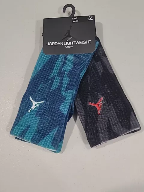 New 2 Pair Pack Jordan Lightweight Crew Socks Kids Youth Boys 3Y-5Y Graphic