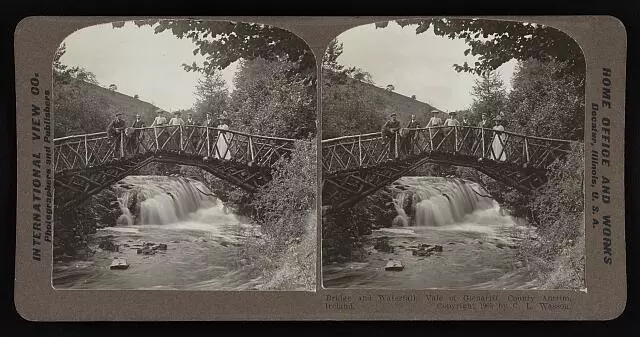 Bridge and waterfall, Vale of Glenariff, County Antrim, Ireland Old Photo