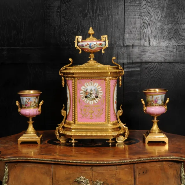 Fine Ormolu and Sevres Porcelain Antique French Clock Set