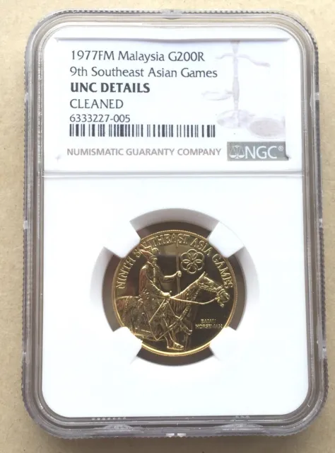 Malaysia 1977 Asia Games 200 Ringgit NGC Gold Coin,UNC