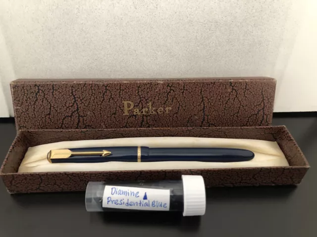 Parker Slimfold Blue 14k gold nib fountain pen with Box & ink vial