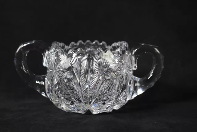 ABP American Brilliant Period Cut Glass Starburst Two Handled Open Sugar Bowl