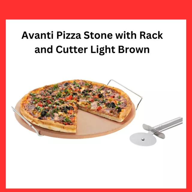 Avanti 33cm Pizza Stone Set w/ Rack and Pizza Cutter AU Free Shipping