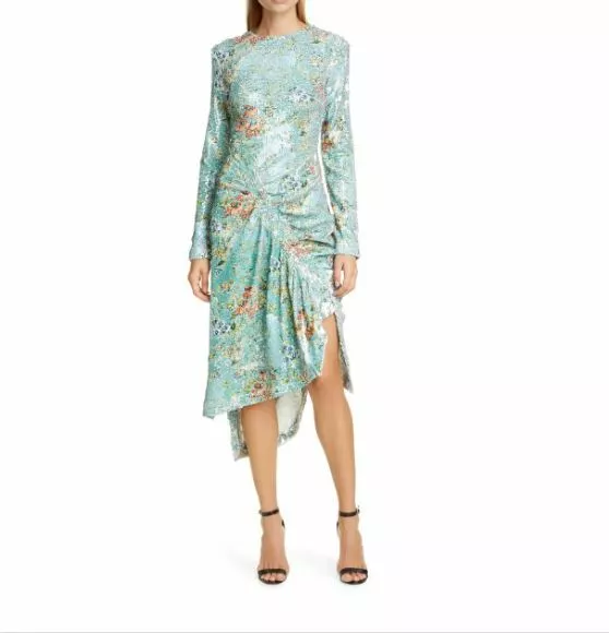 Preen By Thornton Bregazzi  Green Sequin Evening Cocktail Dress SZ S New $930