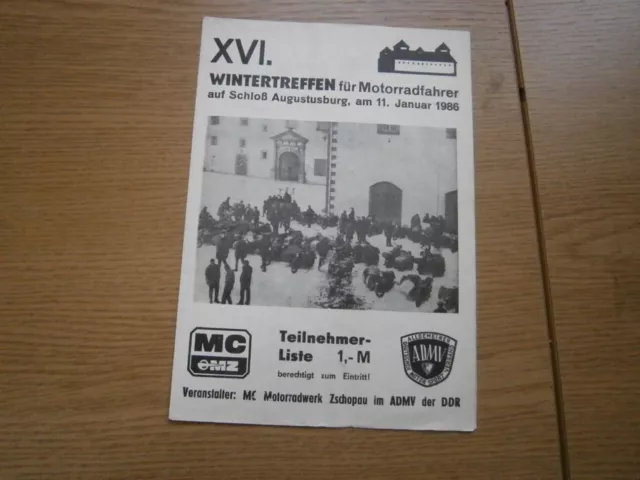 Programm Startliste "16 Motorrad Wintertreffen Augustusburg" MC MZ Zschopau 1986