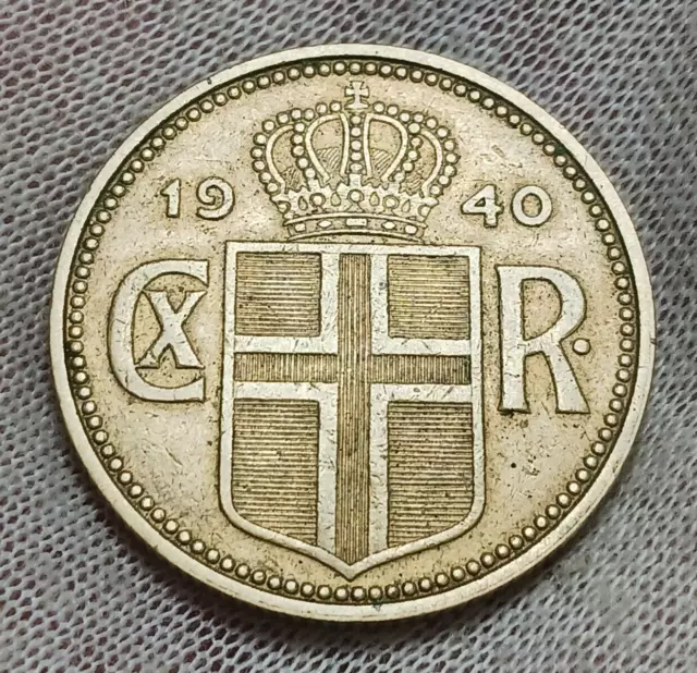 1940 Iceland 2 Kronur - Better Date! - Aluminum Bronze Coin