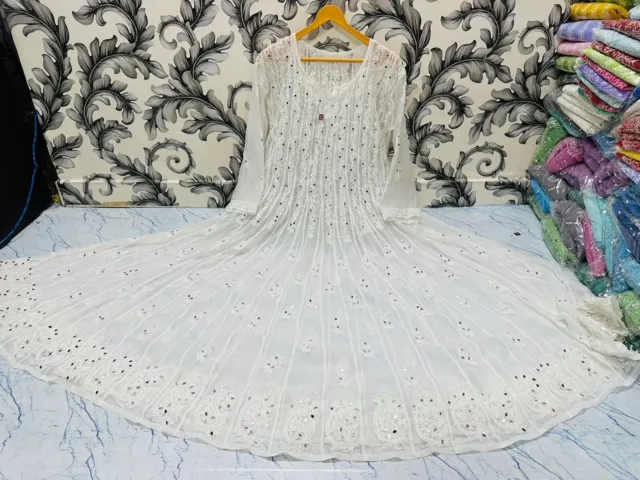 Lucknowi Chikankari Handwork Anarkali 56 Kali mirror kurti