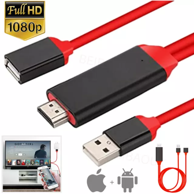 1080P Phone to Digital TV HDTV AV HDMI Cable USB Adapter For iPhone IOS Android