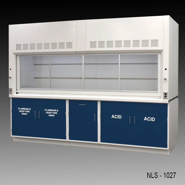 10' x 4' Laboratory Bench Fume Hood w/ Blue ACID & Flammable Storage / E2-787