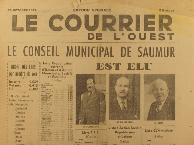 LE COURRIER DE l'Ouest. Edition sp ciale du 20 octobre 1947 : Le