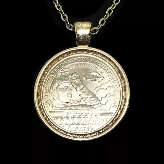 Coin Necklace or Keyring Bessie Coleman American Women Series US Quarter
