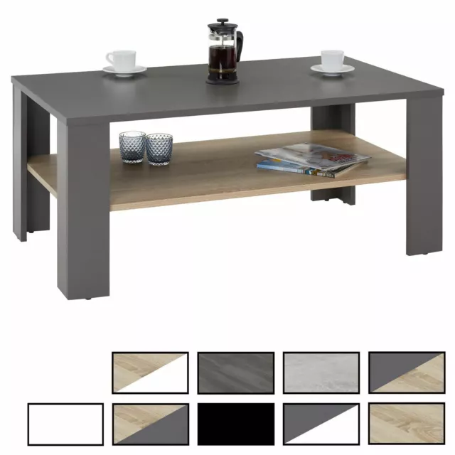 Table basse de salon rectangulaire avec étagère espace rangement ouvert mélaminé