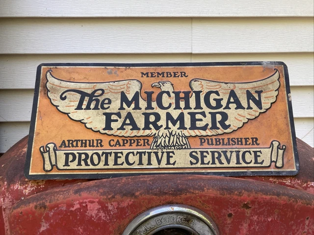 Antique The Michigan Farmer Member Protective Service Sign Arthur Capper Antique The Michigan Farmer Member Protective Service Sign Arthur Capper