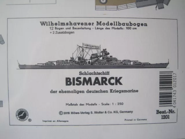 Bismarck Schlachtschiff Wilhelmshavener Modellbaubogen Bastelbogen Kartonmodell