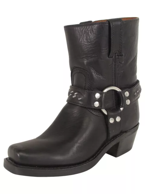 $328 Frye Womens Harness 8R Chain Pull On Square Toe Boots, Black, US 7.5