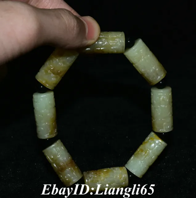 3 "hetian alten Jade handgeschnitzten Schmuck Perlen Armband Handkette Statue