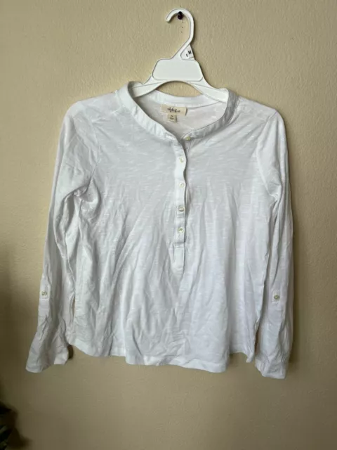 Style & Co Womens PS Top T-Shirt Petite White Henley Crew Neck /1