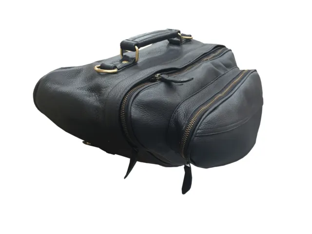 Motorcycle Luggage Storage Panniers Saddle Bags Black Bridle Leather Expandable3 3